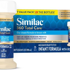 Similac 360 Total Care Infant Formula, Has 5 HMO Prebiotics, Our Closest Prebiotic Blend to Breast Milk, Non-GMO,‡ Baby Formula, Ready to Feed, 2-fl-oz Bottle, Pack of 12