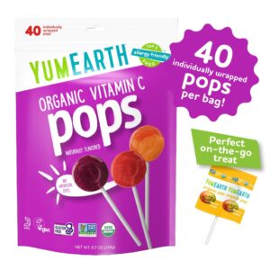 YumEarth Organic Vitamin C Pops Variety Pack, 40 Fruit Flavored Favorites Lollipops, Allergy Friendly, Gluten Free, Non-GMO, Vegan, No Artificial Flavors or Dyes