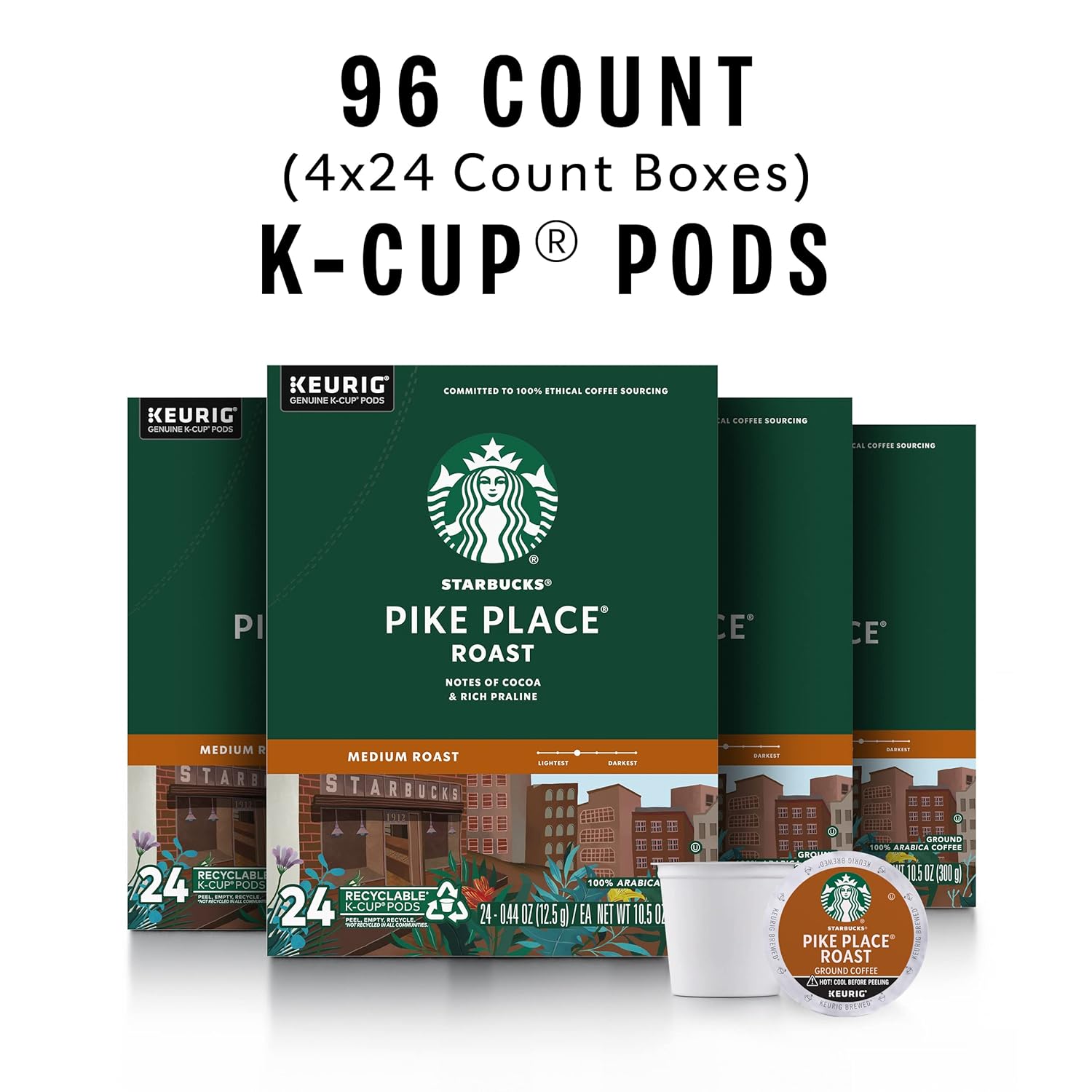 Starbucks K-Cup Coffee Pods, Medium Roast Coffee, Pike Place Roast for Keurig Brewers, 100% Arabica, 4 boxes (96 pods total) - Image 2
