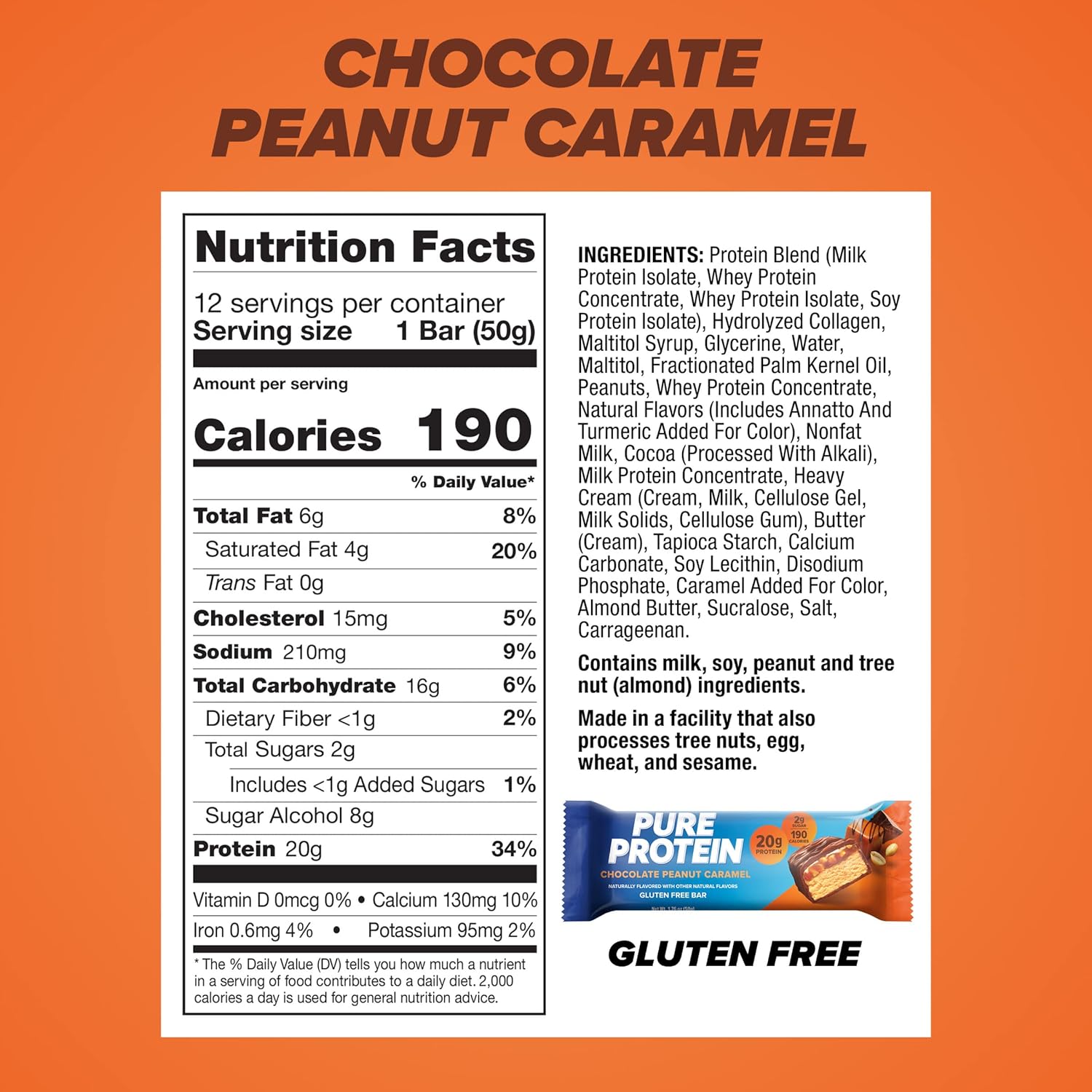 Pure Protein Bars, High Protein, Nutritious Snacks to Support Energy, Low Sugar, Gluten Free, Chocolate Peanut Caramel, 1.76oz, 12 Count (Pack of 1) (Packaging May Vary) - Image 4