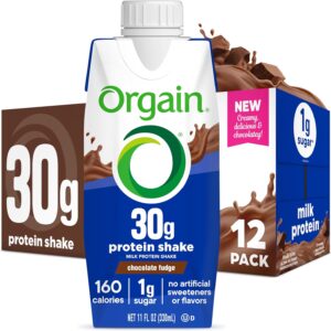 Orgain 30g High Protein Shake, Dairy Isolate Milk Protein, Chocolate Fudge, 6g BCAAs, 1g Sugar Per Serving, Meal Replacement, Ready to Drink, Keto Friendly, Gluten-Free 11 Fl Oz (Pack of 12)