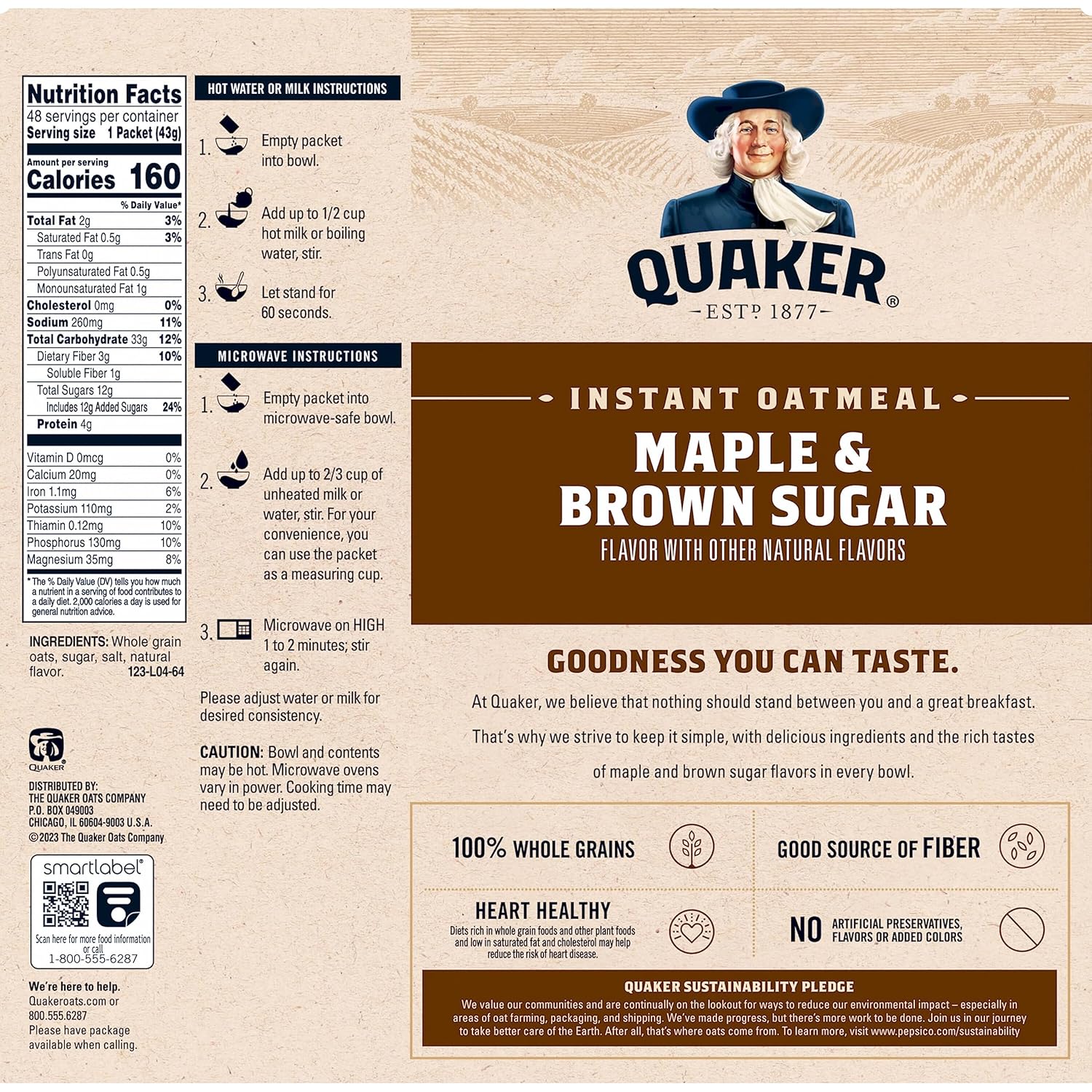 Quaker Instant Oatmeal, Maple & Brown Sugar, Individual Packets, 1.51 Ounce (Pack of 48) - Image 7